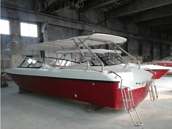 HD-880B passenger boat with optional cloth canopy fitted, shown in workshop