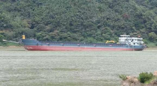 WAN-LCT-007 landing craft tank vessel on river with forested banks